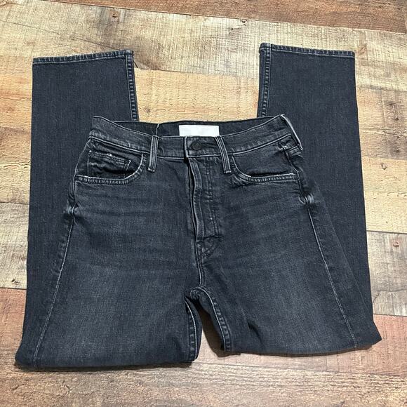 MOTHER Superior The Tomcat Hidden Button Fly Crop Straight Leg Jeans Black Sz 24 - Picture 2 of 8
